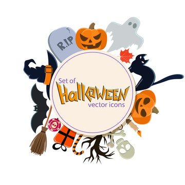 Circle shape template with Halloween  icons