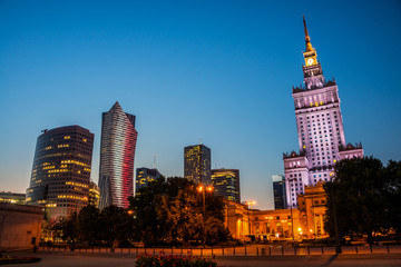 Illuminated Palace of Culture and Science in Warsaw, Poland © Madrugada Verde