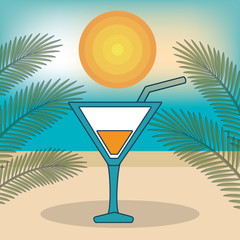 cocktail drink over sun and beach background. vector illustration