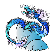 Newborn blue asian dragon on white