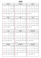 Calender 2020 in vector can be converted into any size for print