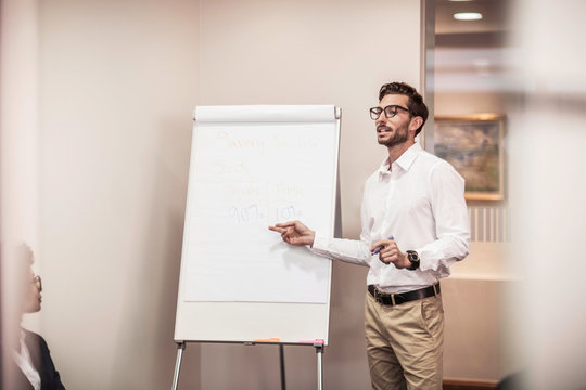 Businessman doing flipchart presentation in office