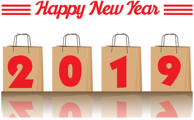 2019 annual year vector. Happy new year. 2019 in brown paper bag