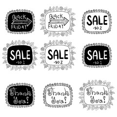 Vector doodle stock frames with lettering title for sale and shops.