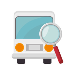 bus transportation vehicle and magnifying glass icon over white background. vector illustration