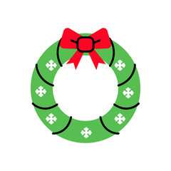 Christmas wreath with a bow. Colorful. Single Flat line Icon. Vector