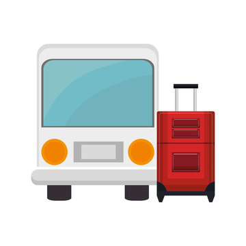 bus vehicle and travel suitcase icon over white background. vector illustration