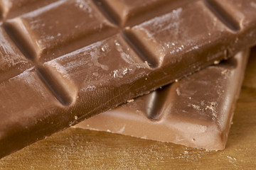 Close-up of chocolate ounces, on wooden floor