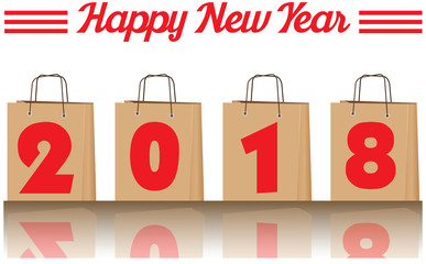 2018 annual year vector. Happy new year. 2018 in brown paper bag