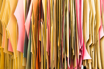 Cardboard templates in leather jacket manufacturers, close-up