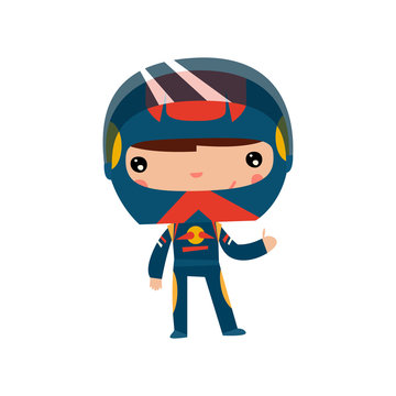 racer profession kid. cute vector character