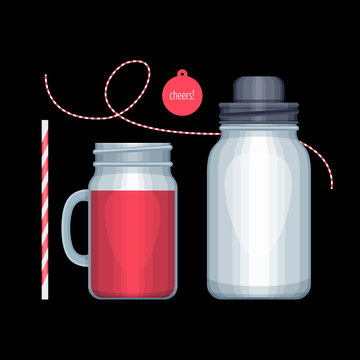 Smoothie and mason jar shaker. Smoothie in can, sticker, twine a