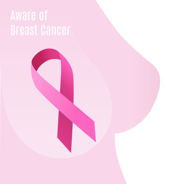 Silhouette of topless woman breast with pink breast cancer awareness ribbon. Health care and medicine concept. Vector