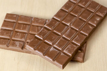 Chocolate tablets on clear wooden floor
