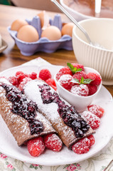 Cocoa pancakes with berries