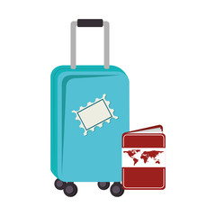 travel blue suitcase with passport icon over white background. vector illustration
