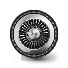 Jet engine back view isolated on white background. 3d rendering