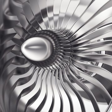 Turbo-jet engine of the plane, close up. 3d rendering