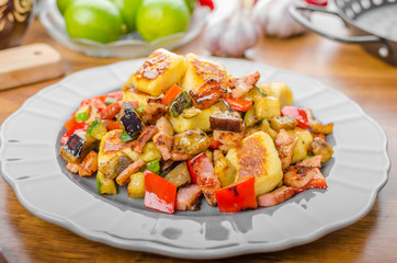 Gnocchi with bacon and vegetable