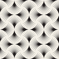 Vector Seamless Black and White Arc Lines Grid Pattern - 123226362