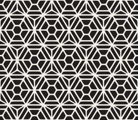 Vector Seamless Black And White Geometric Hexagon Rounded Grid Pattern