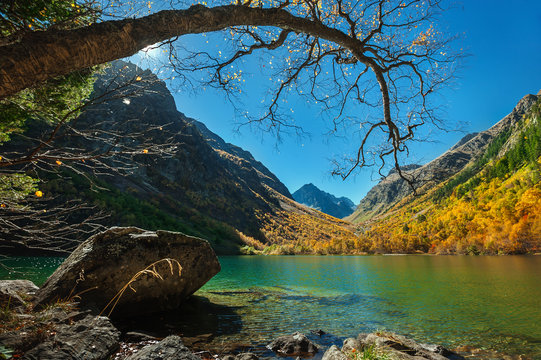 Scenic autumn landscape in the Caucasus mountains