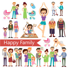 set of happy family , vector graphics