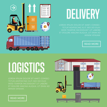 Shipment on warehouse. Distribution goods and shipment of goods in container. Logistic and warehouse infographics. Worldwide delivery process. Logistic service process flat vector illustration.