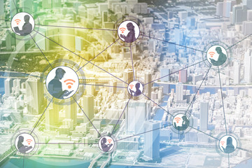 people connection by mobile devices, conceptual abstract