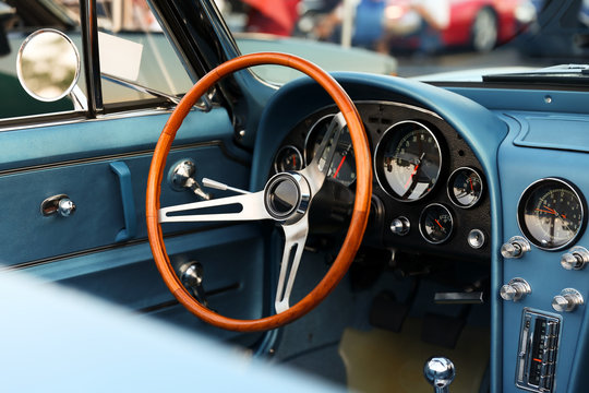 Fototapeta classic retro  vintage blue car