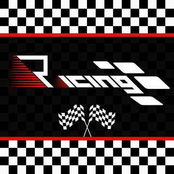 Logo racing championship.  Vector illustration. Racing with checkered flags.