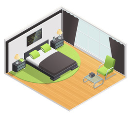Bedroom Interior Isometric View Poster 