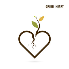 Heart sign and small tree icon with Green concept.Love nature 