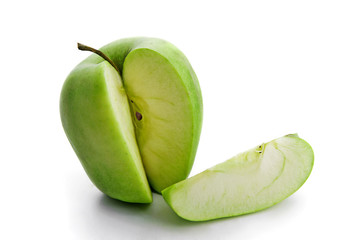 Ripe green apple and slice