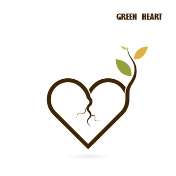 Heart sign and small tree icon with Green concept.Love nature