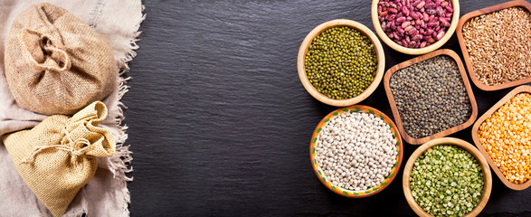 various cereals, seeds, beans and grains