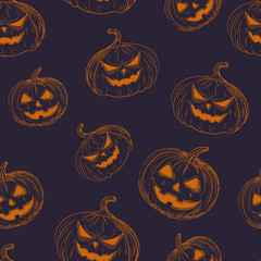 Halloween seamless pattern with festive pumpkins
