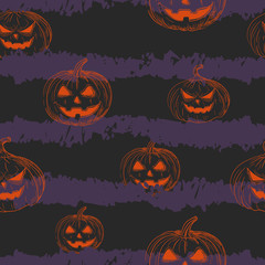 Halloween seamless pattern with pumpkins and lines