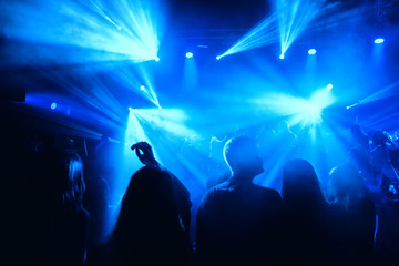 Fototapeta na wymiar night club party dj with crowd of people
