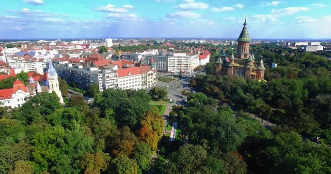 City view from a drone going down