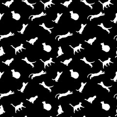 cat seamless background, vector silhouette