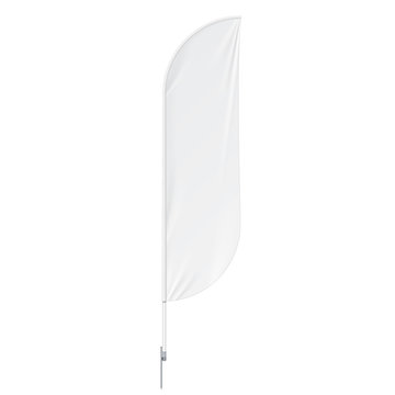 White Outdoor Feather Flag With Ground Spike, Stander Advertising Banner Shield. Mock Up Products On White Background Isolated. Ready For Your Design. Product Packing. Vector EPS10