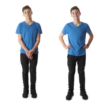 Set of cute teenager boy over white isolated background