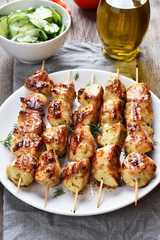 Grilled chicken meat on skewers