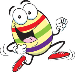 Cartoon illustration of a running Easter egg.