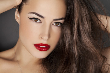 Fototapeta na wymiar woman beauty portrait with red lips