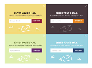 Vector set of the template for email subscribe. With envelopes