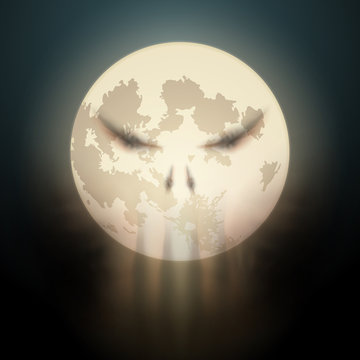 Halloween illustration of full Moon with clouds in the shape of