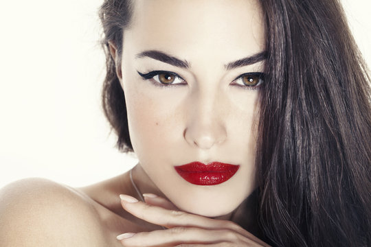 woman beauty portrait with red lips