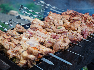 Shashlyk roasting on charcoals